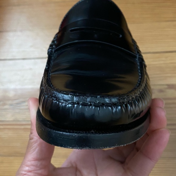 Yves Saint Laurent Black Patent Leather Penny Loafers with Gold Studs - Picture 9 of 16